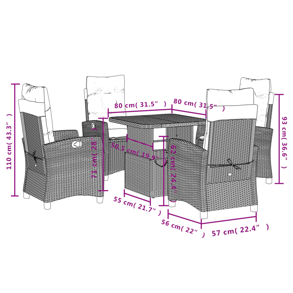 vidaXL 5-cz. zestaw mebli ogrodowych z poduszkami, czarny, polirattan