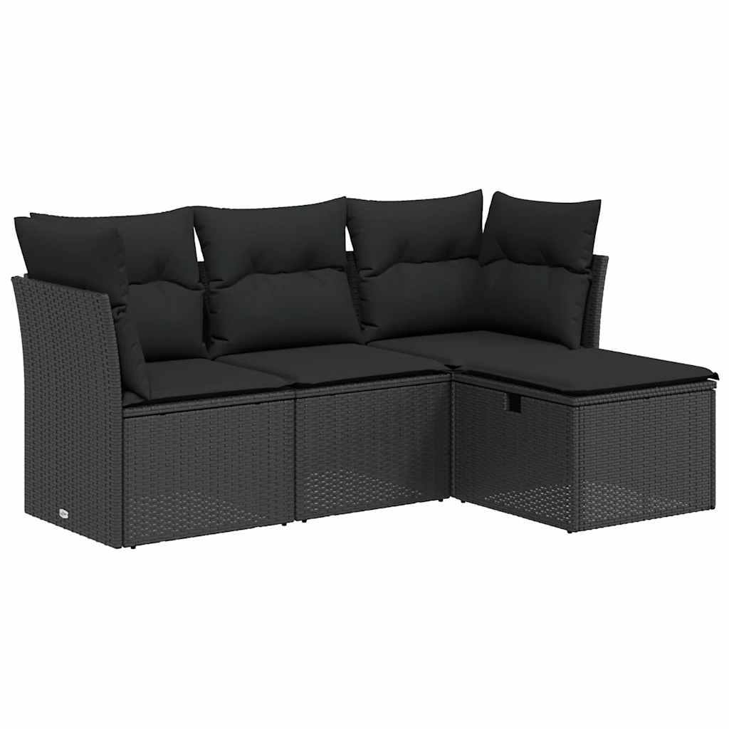 vidaXL 4-cz. zestaw wypoczynkowy do ogrodu, poduszki, czarny rattan PE