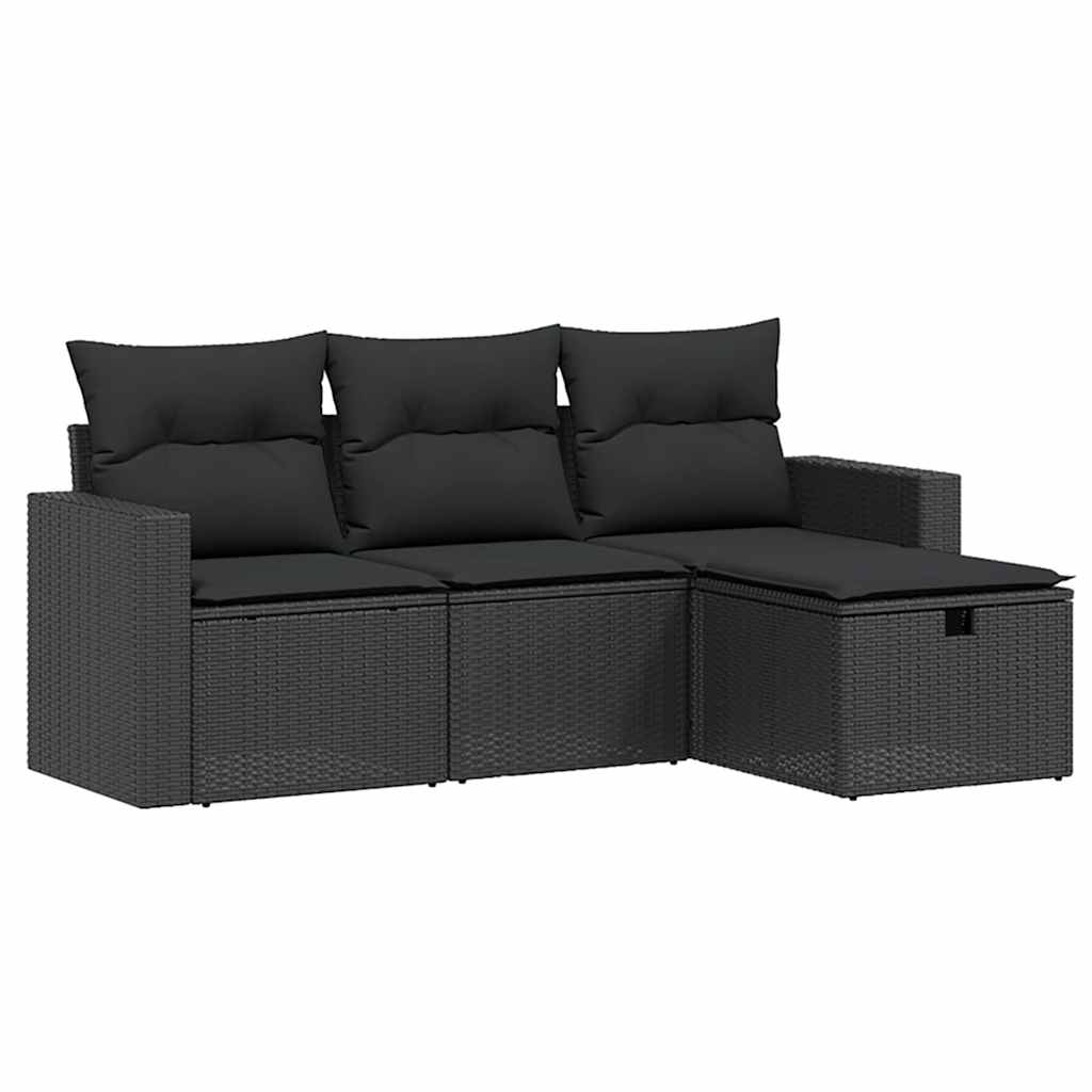 vidaXL 4-cz. zestaw wypoczynkowy do ogrodu, poduszki, czarny rattan PE