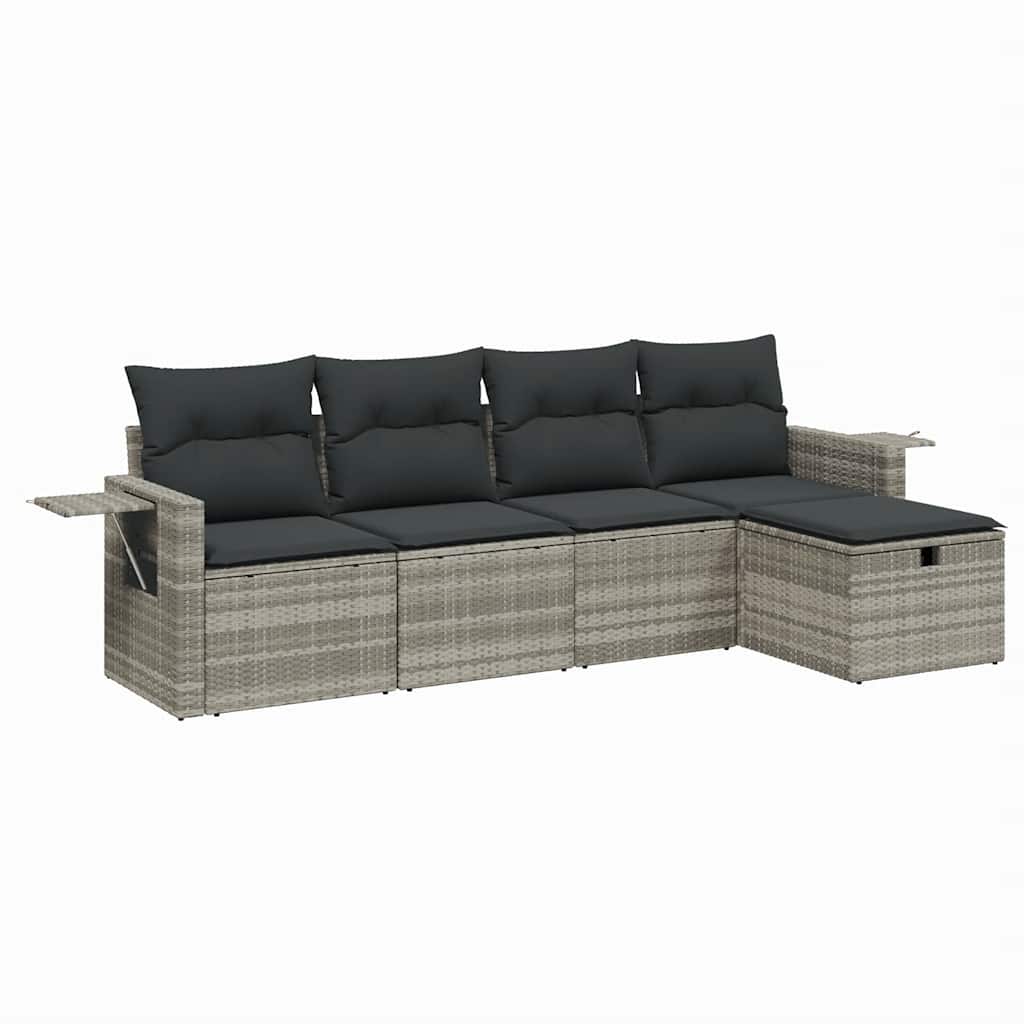 vidaXL 5-cz. zestaw mebli do ogrodu, poduszki, jasnoszary rattan PE
