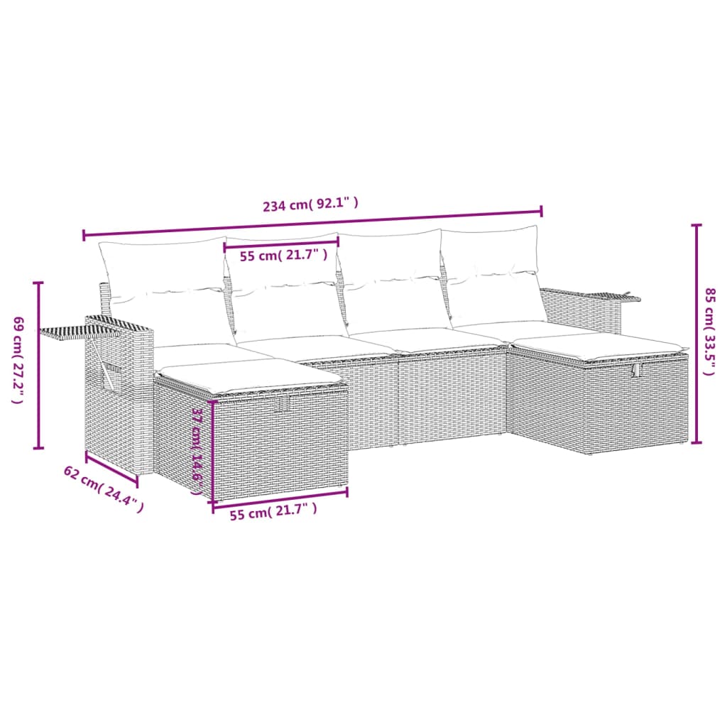 vidaXL 6-cz. zestaw mebli ogrodowych, z poduszkami, jasnoszary