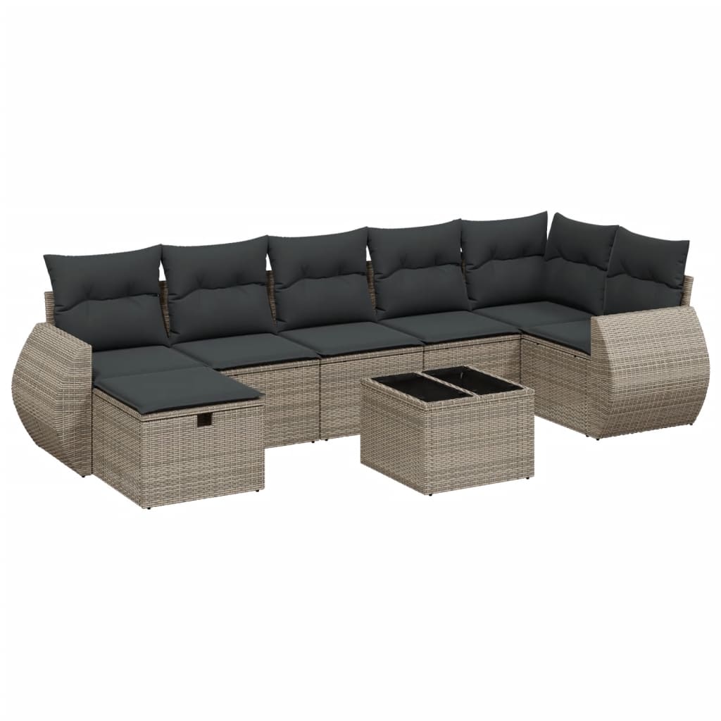 vidaXL 8-cz. zestaw mebli ogrodowych z poduszkami, szary, polirattan