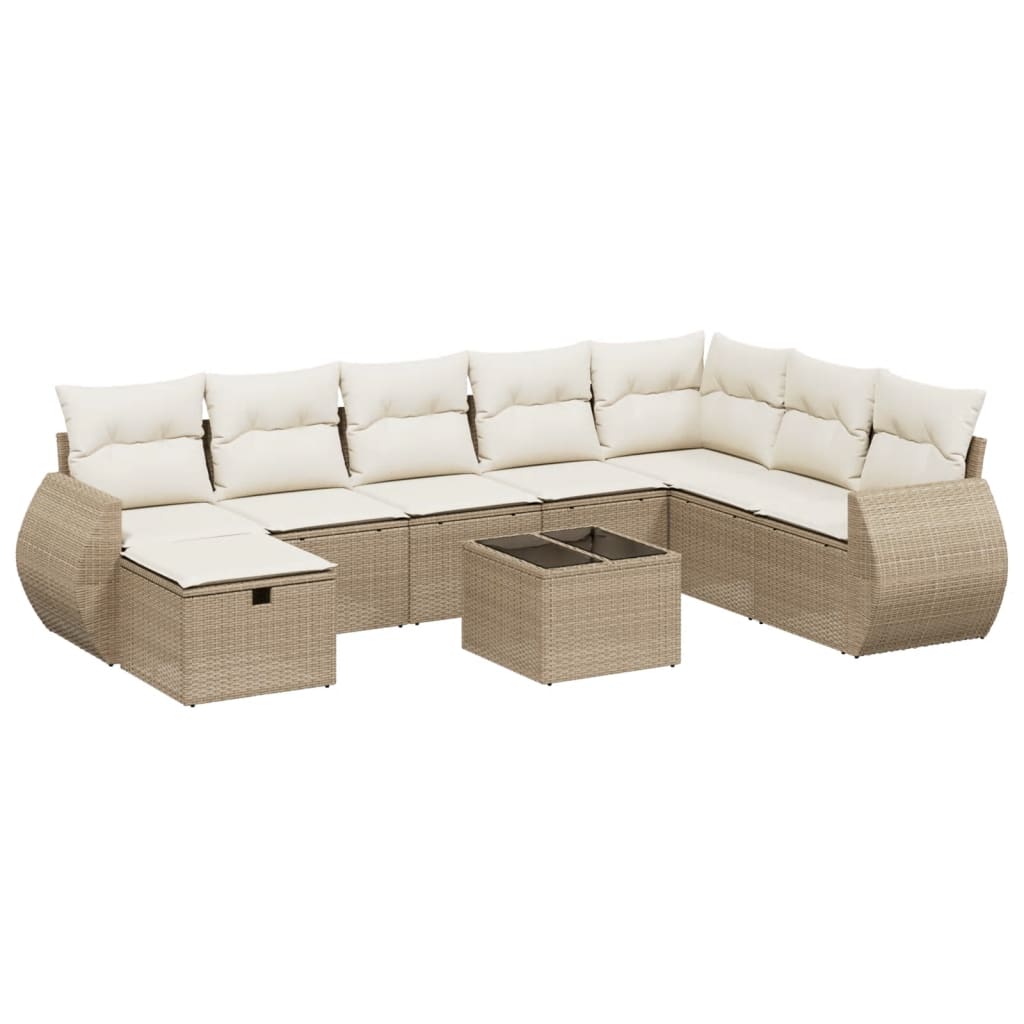 vidaXL 9-cz. zestaw mebli ogrodowych z poduszkami, beżowy, polirattan