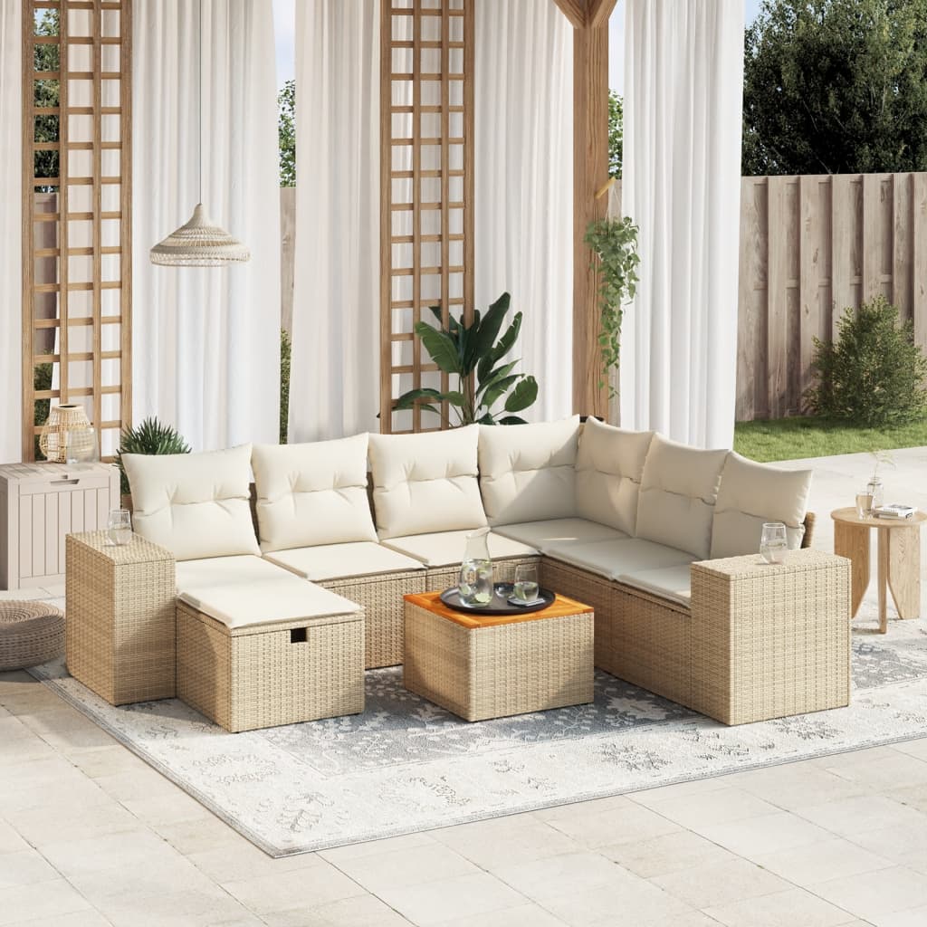 vidaXL 8-cz. zestaw mebli ogrodowych z poduszkami, beżowy, polirattan