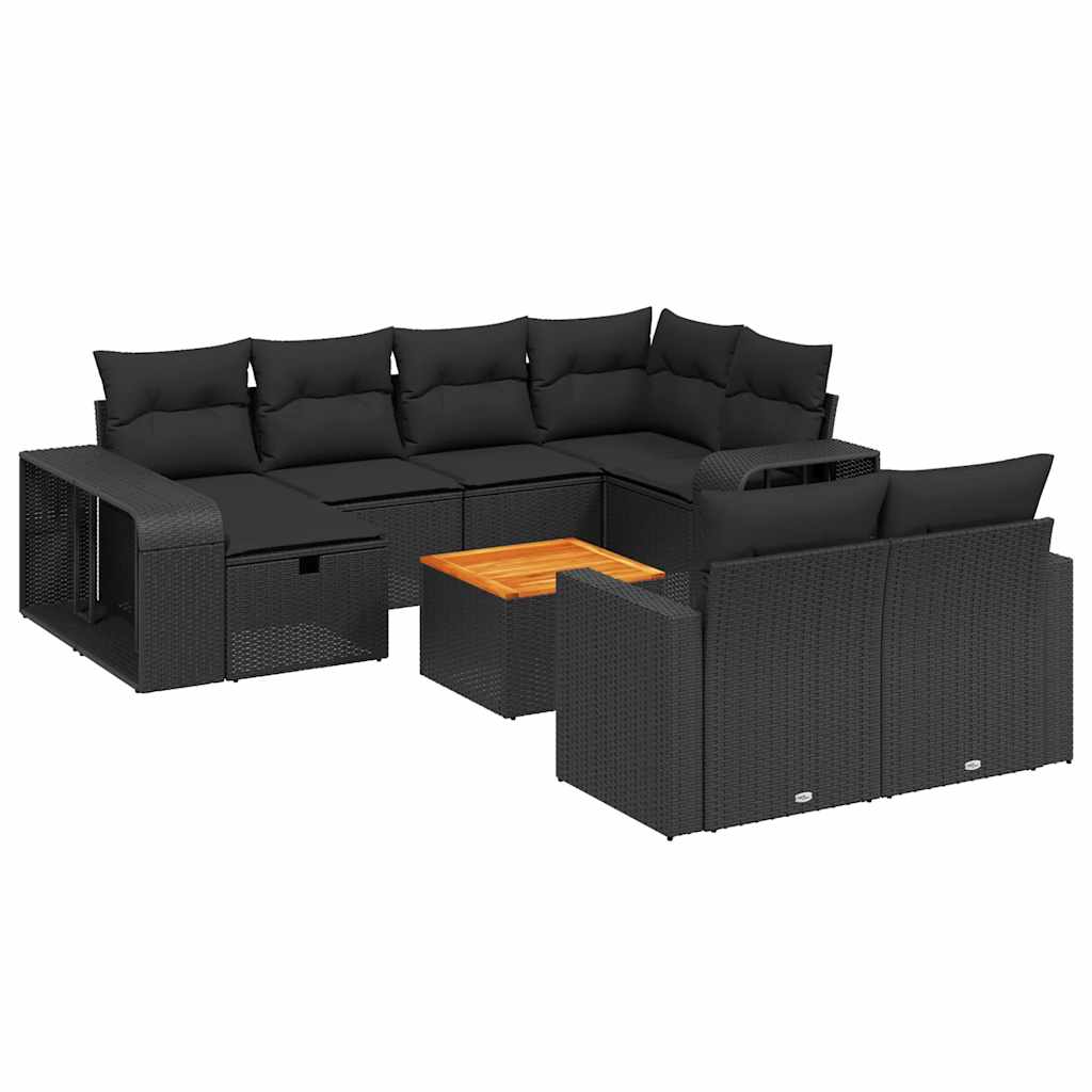 vidaXL 11-cz. zestaw wypoczynkowy do ogrodu, poduszki czarny rattan PE