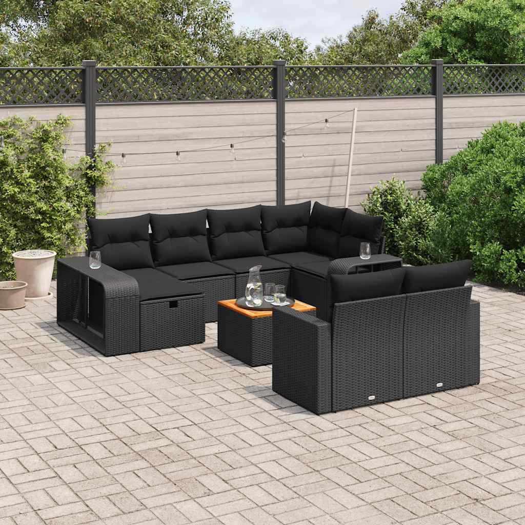 vidaXL 11-cz. zestaw wypoczynkowy do ogrodu, poduszki czarny rattan PE