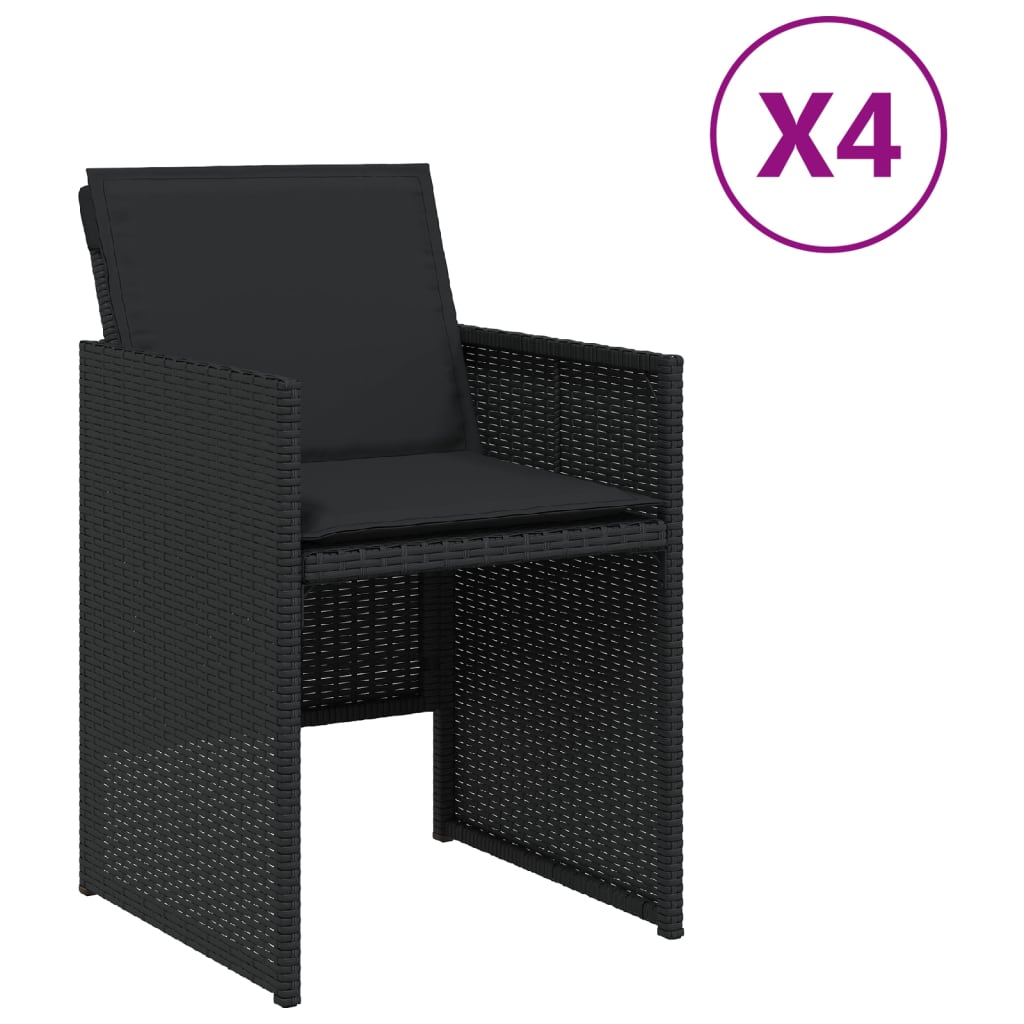 vidaXL Krzesła ogrodowe z poduszkami, 4 szt., czarne, polirattan