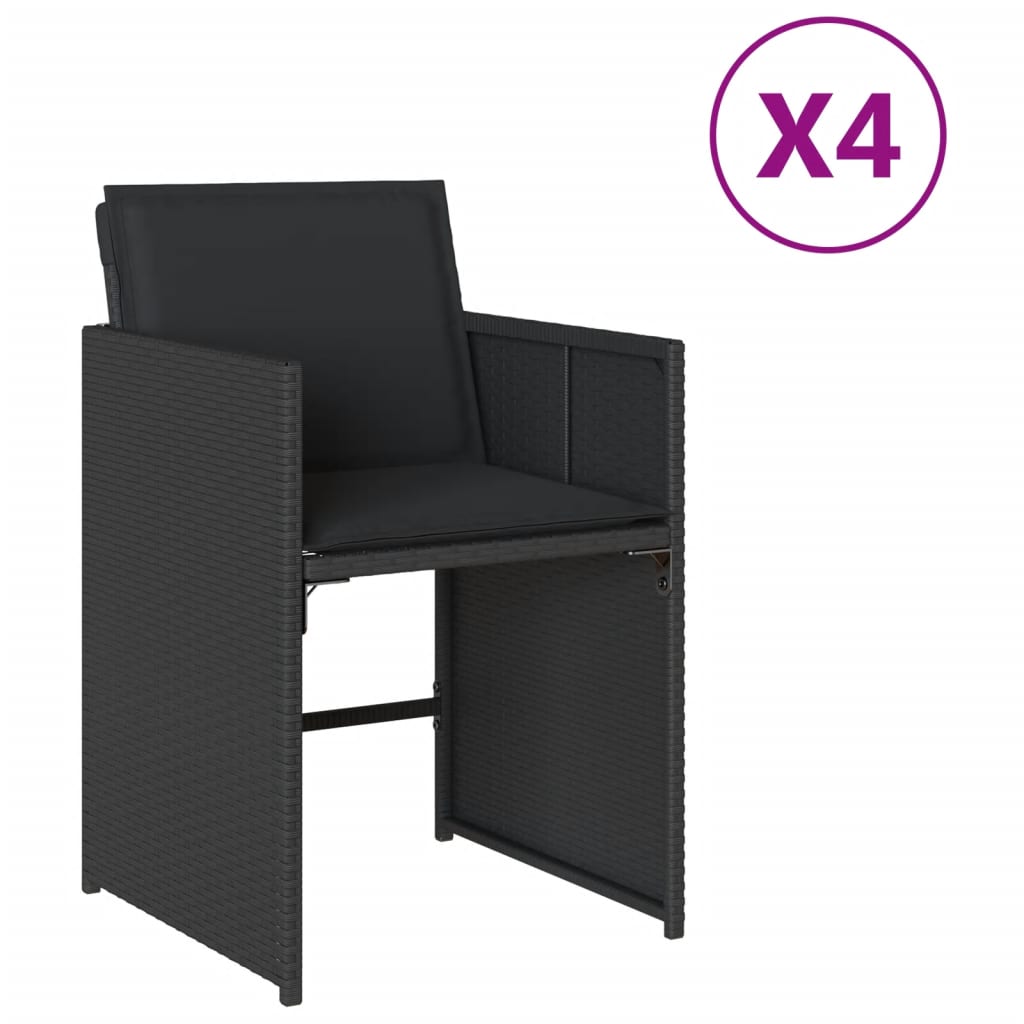 vidaXL Krzesła ogrodowe z poduszkami, 4 szt., czarne, polirattan