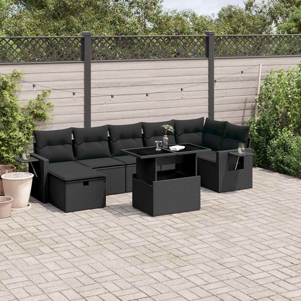 vidaXL 8-cz. zestaw wypoczynkowy do ogrodu, z poduszkami, czarny