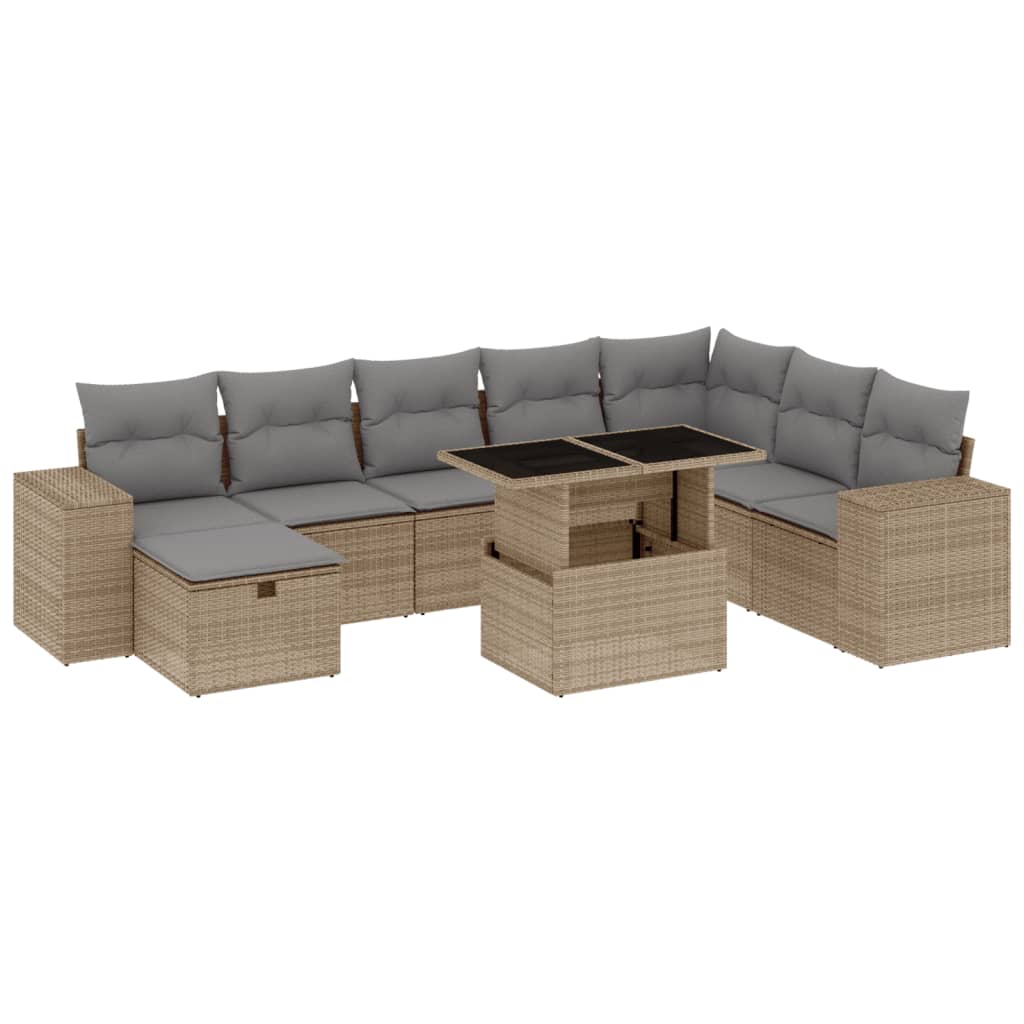 vidaXL 9-cz. zestaw mebli ogrodowych z poduszkami, beżowy, polirattan