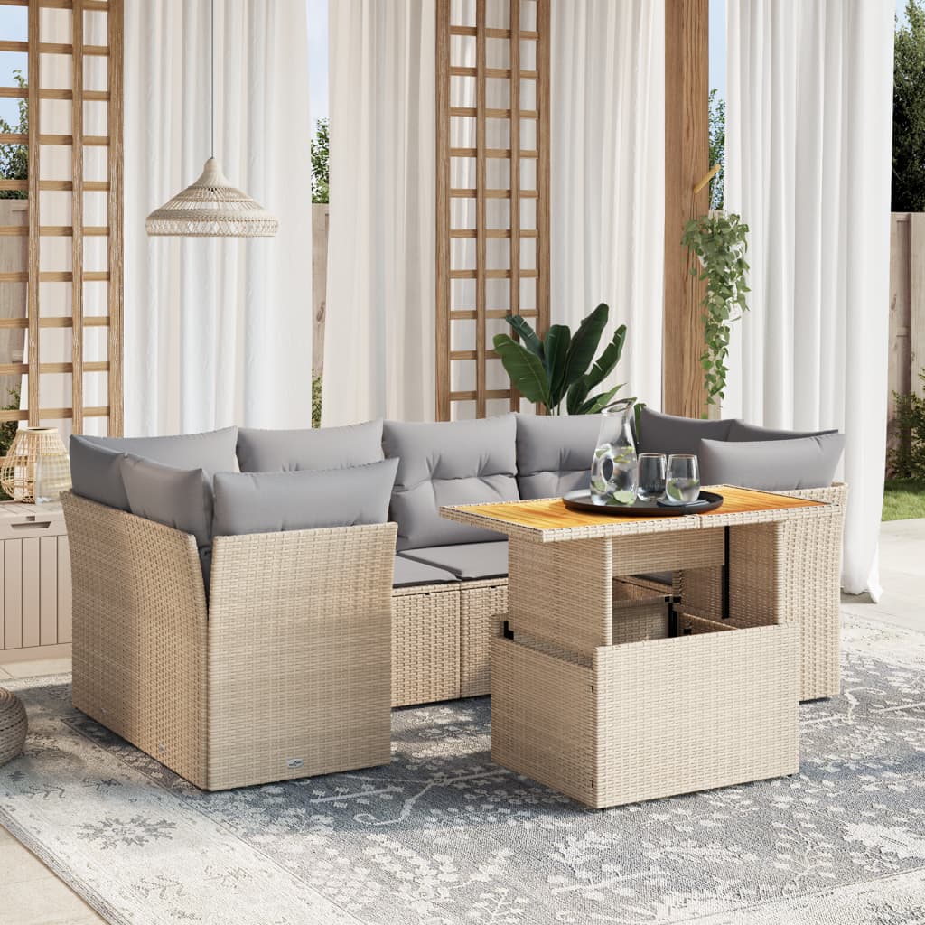 vidaXL 7-cz. zestaw wypoczynkowy do ogrodu, z poduszkami, beżowy