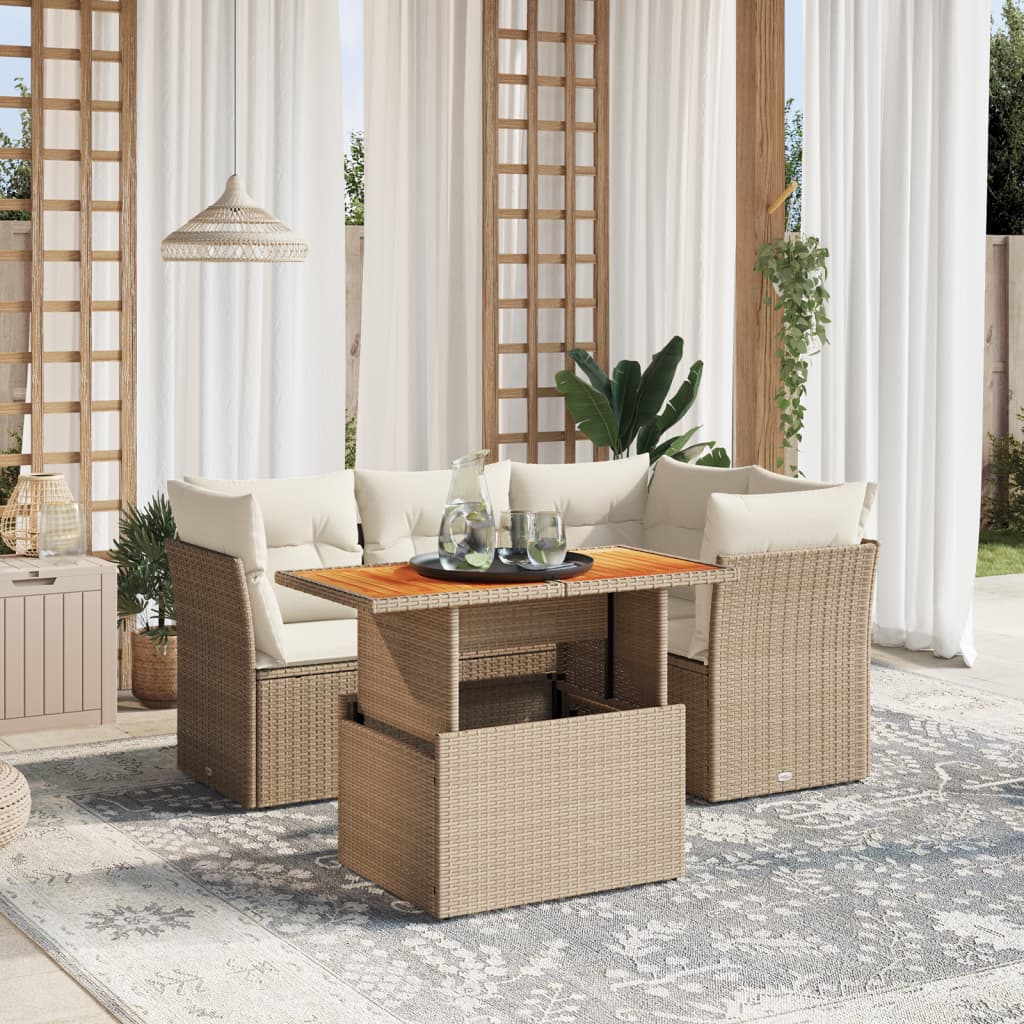 vidaXL 5-cz. zestaw mebli ogrodowych z poduszkami, beżowy, polirattan