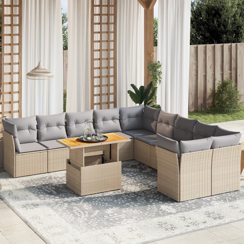 vidaXL 11-cz. zestaw mebli ogrodowych z poduszkami, beżowy, polirattan