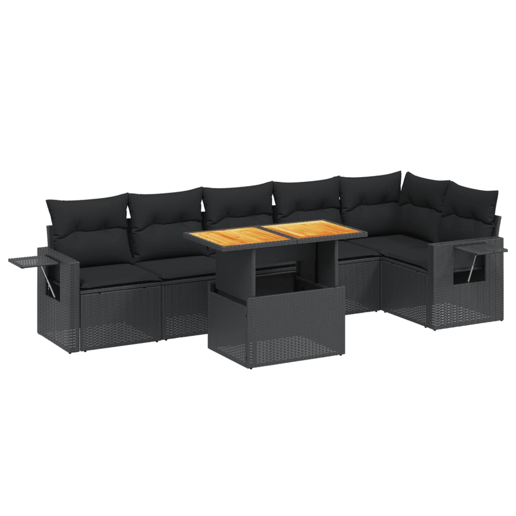 vidaXL 7-cz. zestaw wypoczynkowy do ogrodu, z poduszkami, czarny