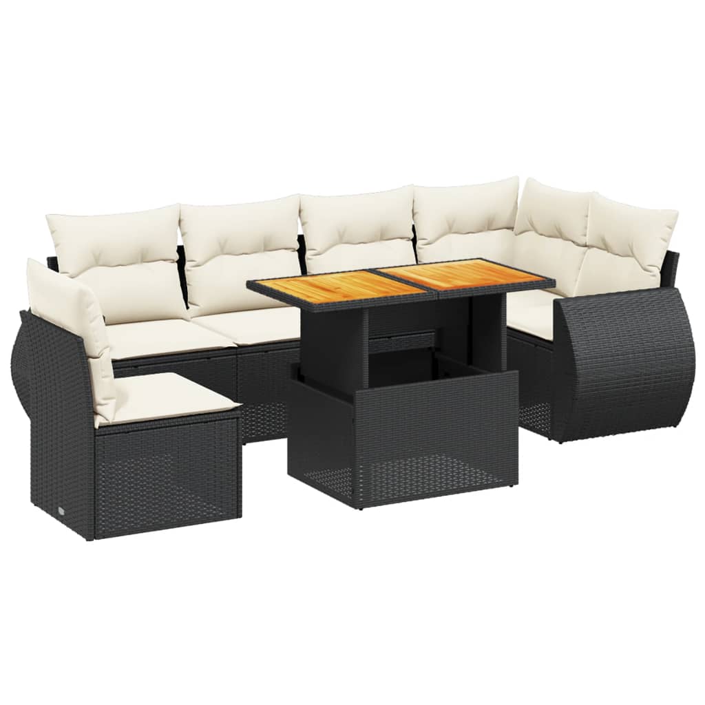 vidaXL 7-cz. zestaw wypoczynkowy do ogrodu, z poduszkami, czarny