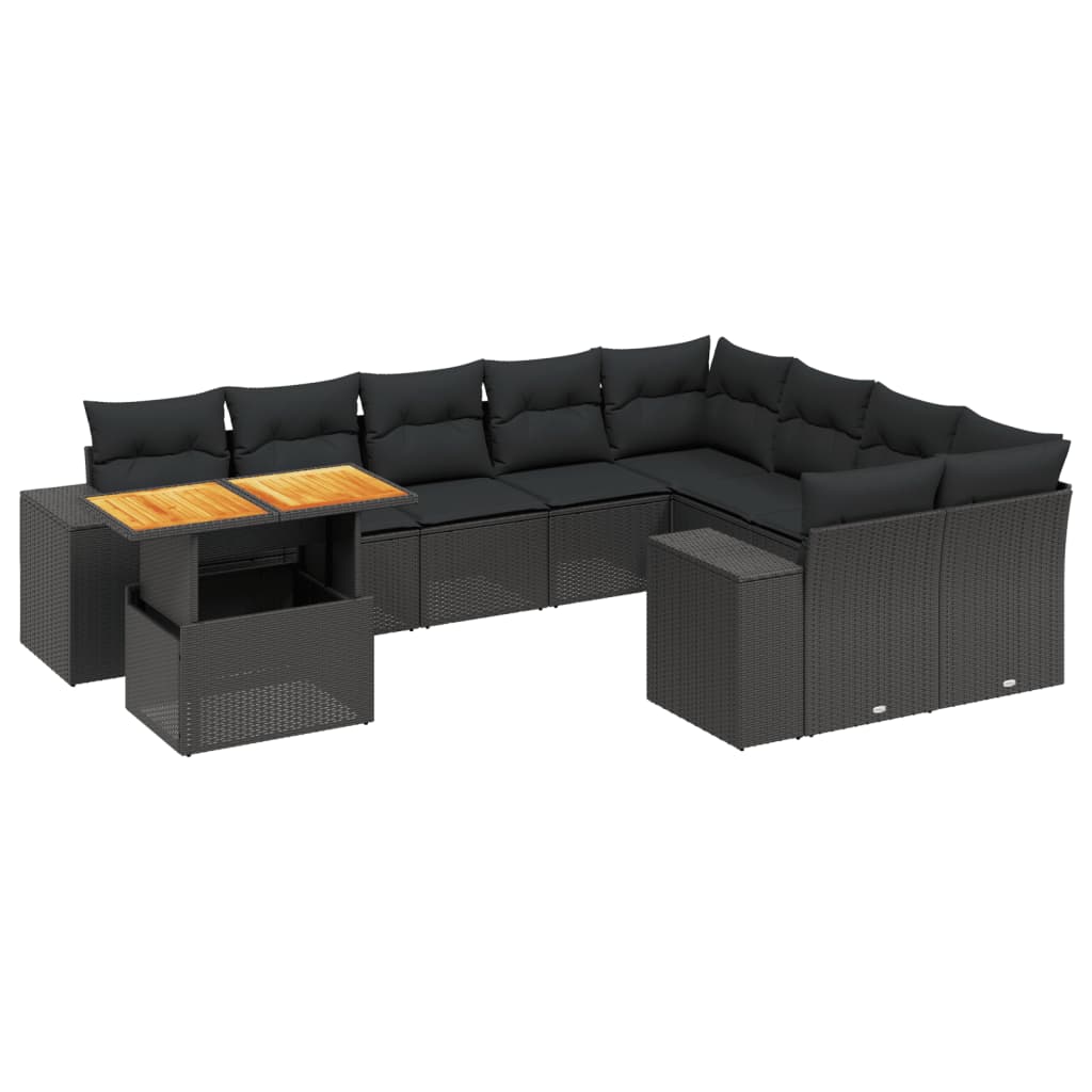 vidaXL 10-cz. zestaw wypoczynkowy do ogrodu, poduszki czarny rattan PE