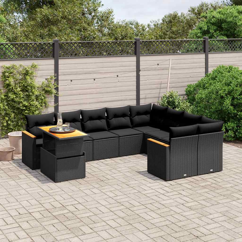 vidaXL 10-cz. zestaw wypoczynkowy do ogrodu, poduszki czarny rattan PE