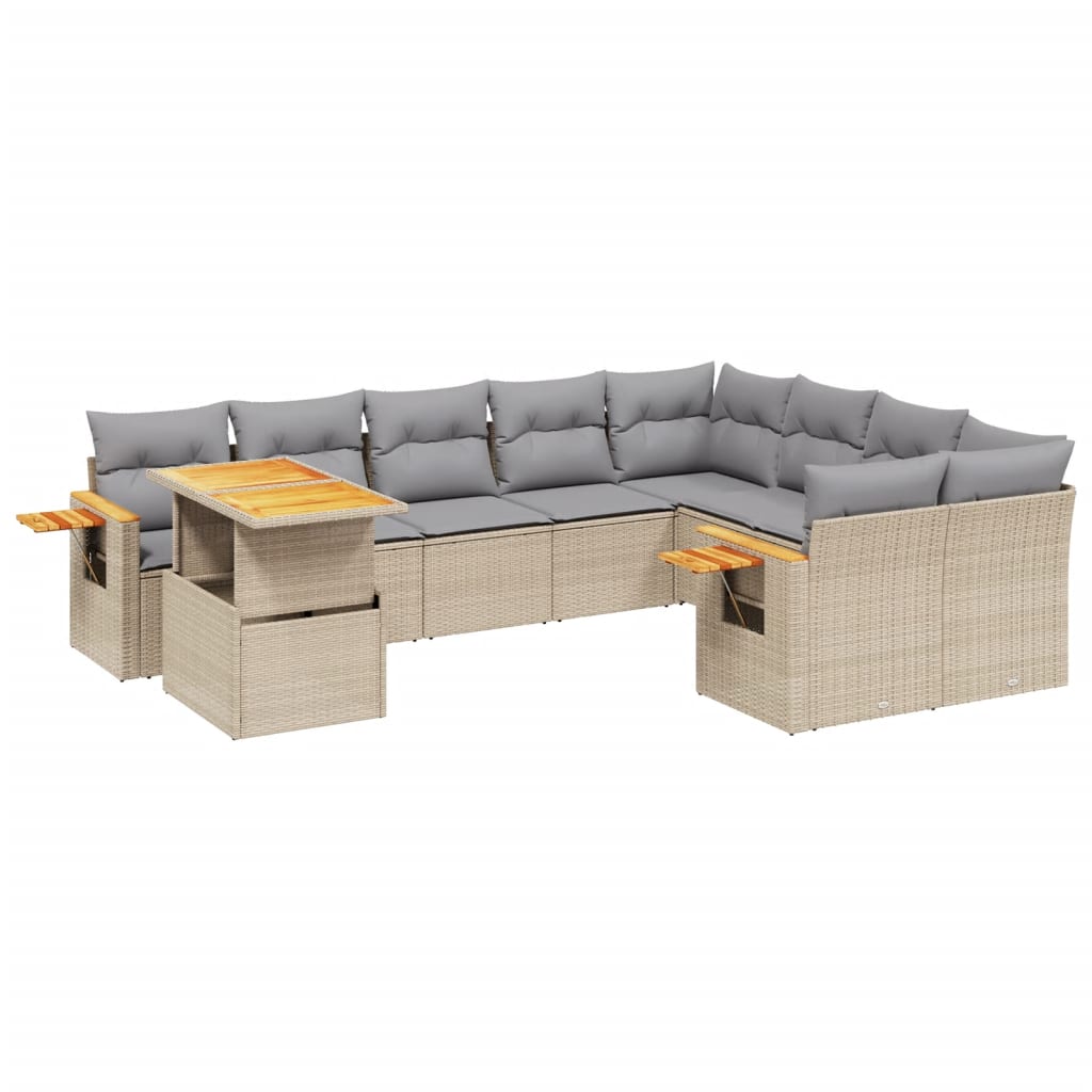 vidaXL 10-cz. zestaw mebli ogrodowych z poduszkami, beżowy, polirattan