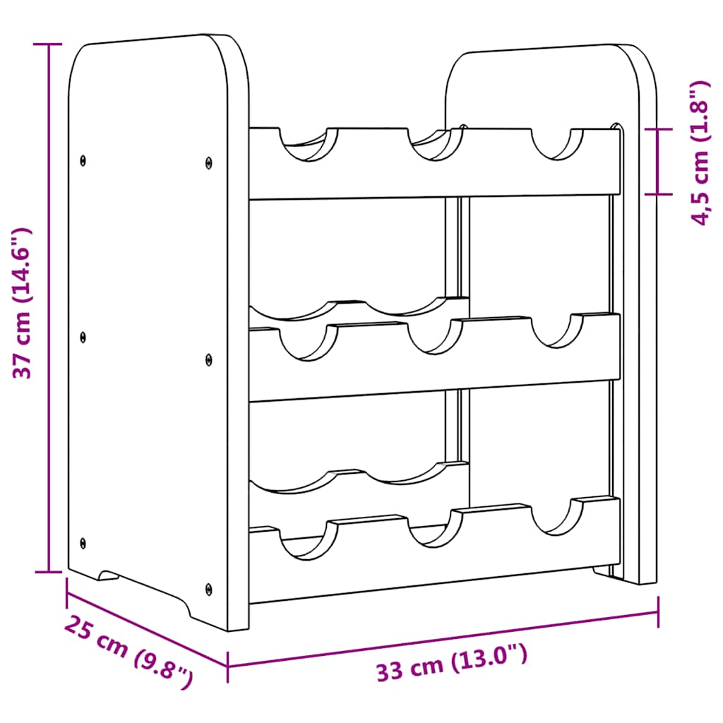 vidaXL Stojak na wino, 33x25x37 cm, lite drewno sosnowe