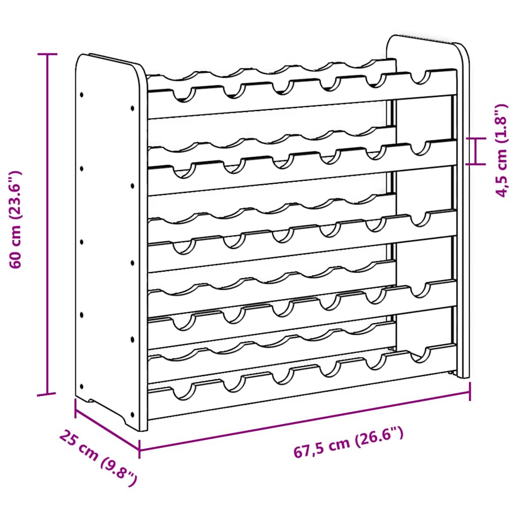 vidaXL Stojak na wino, 67,5x25x60 cm, lite drewno sosnowe