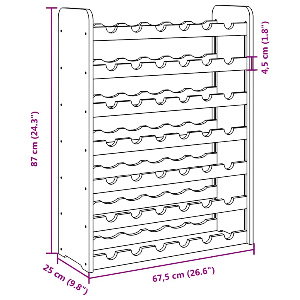 vidaXL Stojak na wino, 67,5x25x87 cm, lite drewno sosnowe