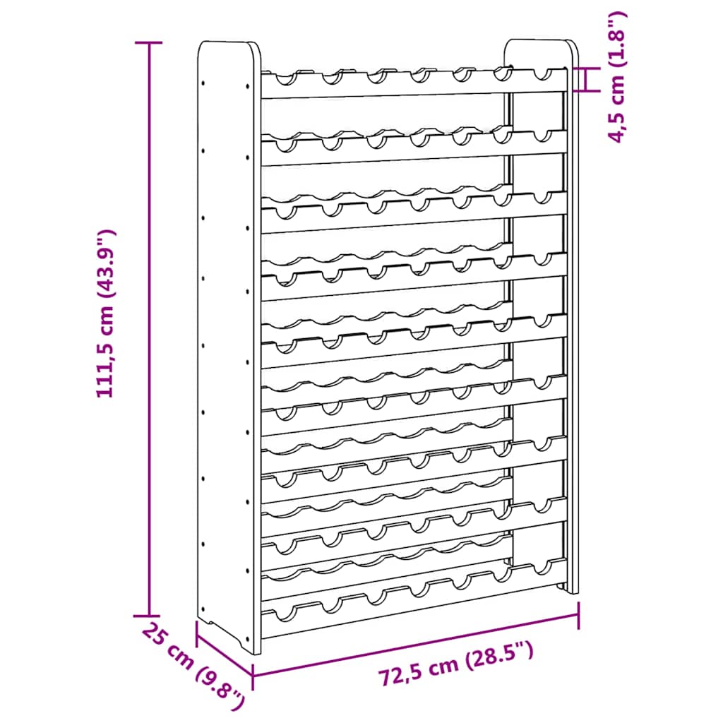 vidaXL Stojak na wino, 72,5x25x111,5 cm, lite drewno sosnowe