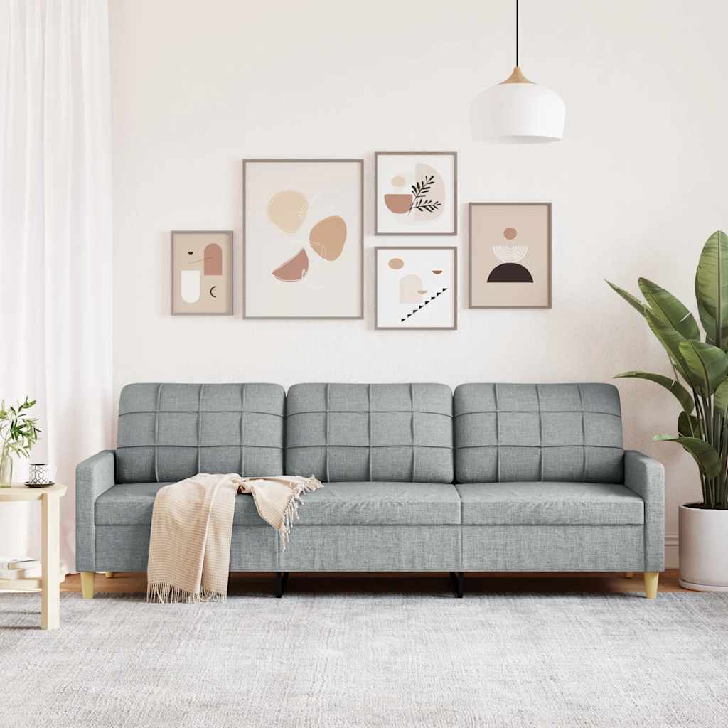 vidaXL Sofa 3-osobowa, jasnoszara, 210 cm, tapicerowana tkaniną