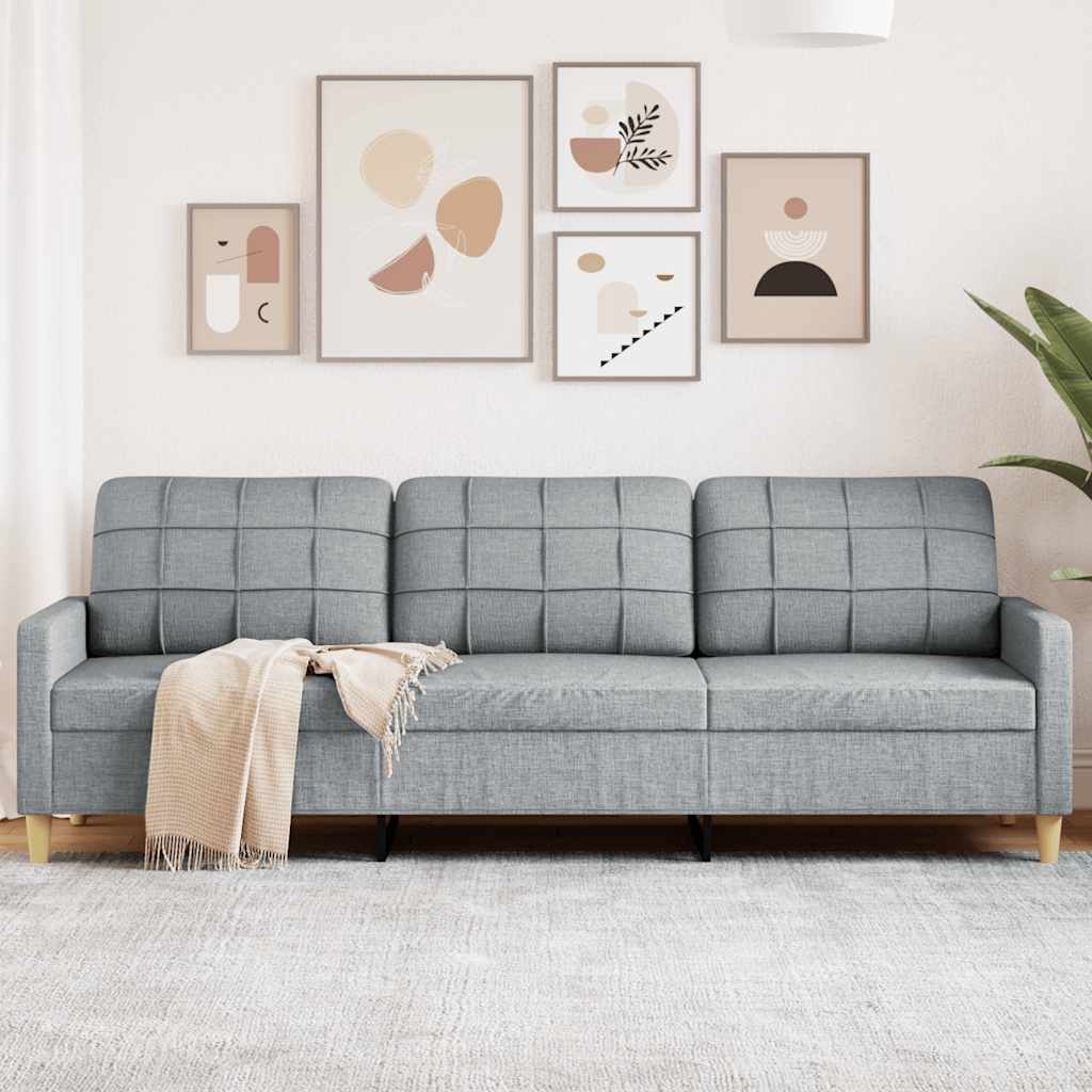 vidaXL Sofa 3-osobowa, jasnoszara, 210 cm, tapicerowana tkaniną