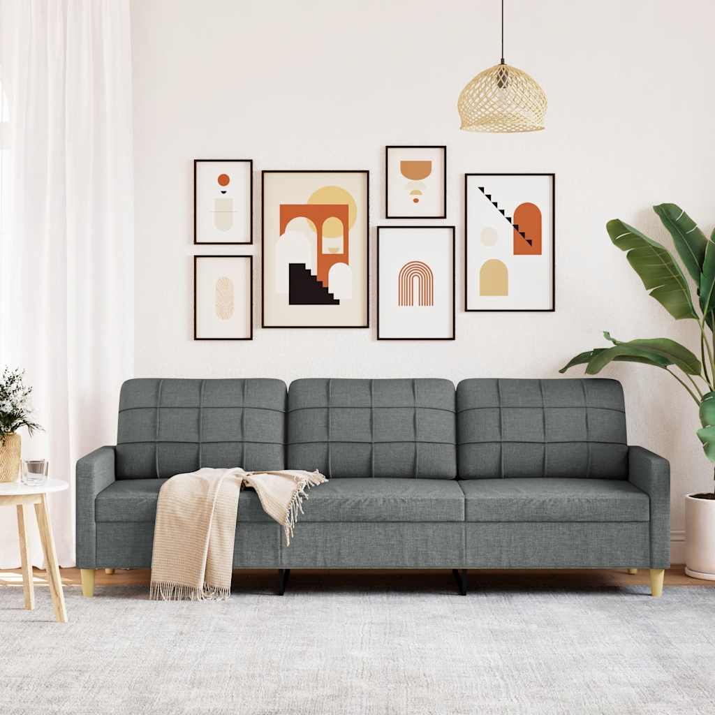 vidaXL Sofa 3-osobowa, ciemnoszara, 210 cm, tapicerowana tkaniną