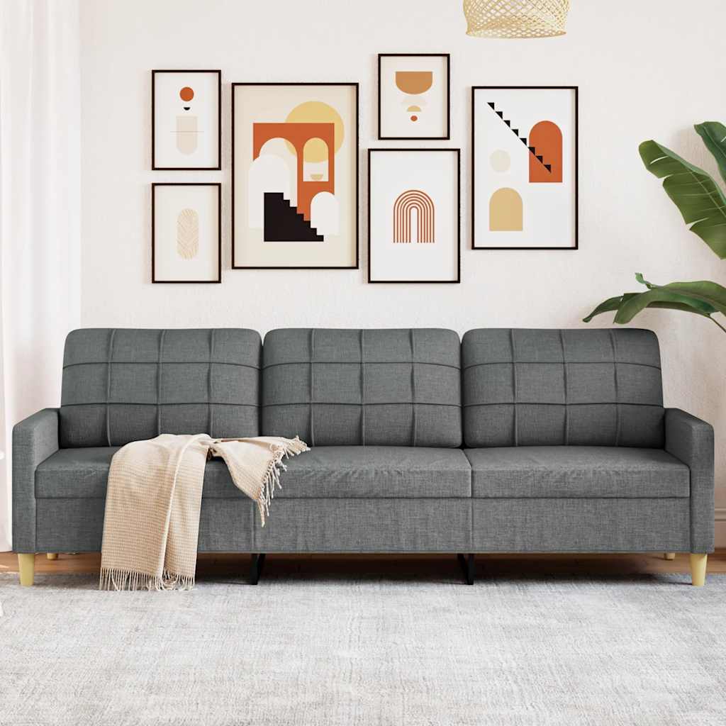 vidaXL Sofa 3-osobowa, ciemnoszara, 210 cm, tapicerowana tkaniną