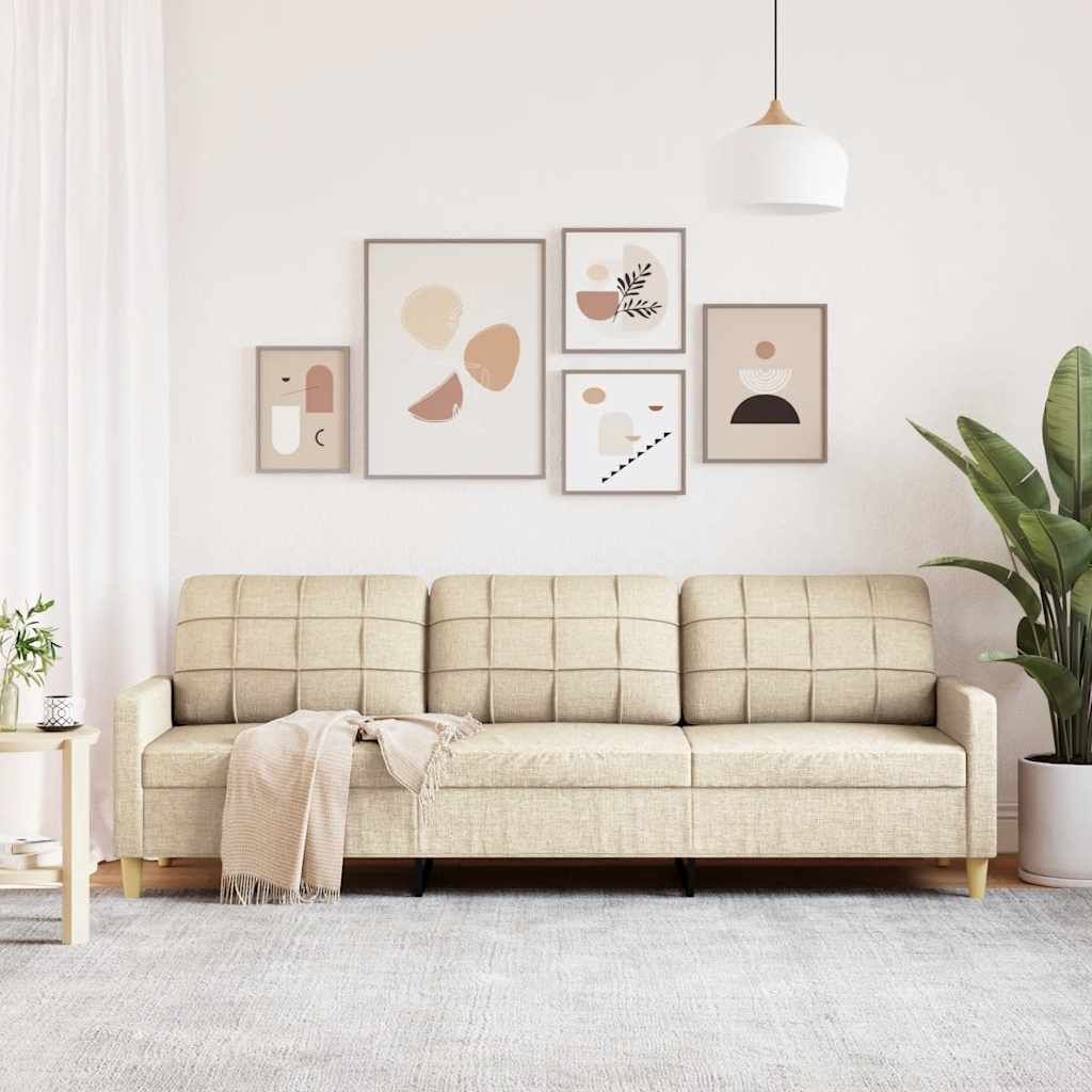 vidaXL 3-osobowa sofa, kremowa, 210 cm, tapicerowana tkaniną