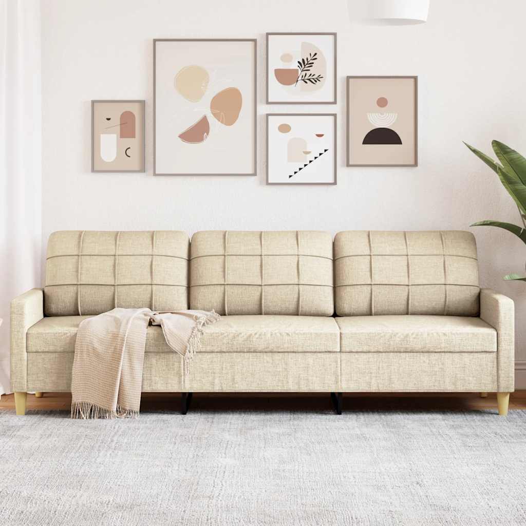 vidaXL 3-osobowa sofa, kremowa, 210 cm, tapicerowana tkaniną