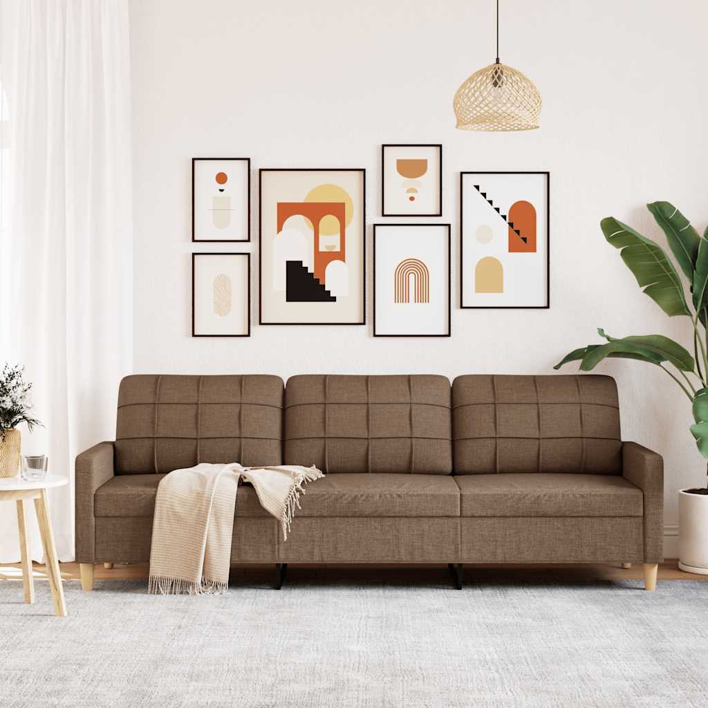 vidaXL Sofa 3-osobowa, brązowa, 210 cm, tapicerowana tkaniną