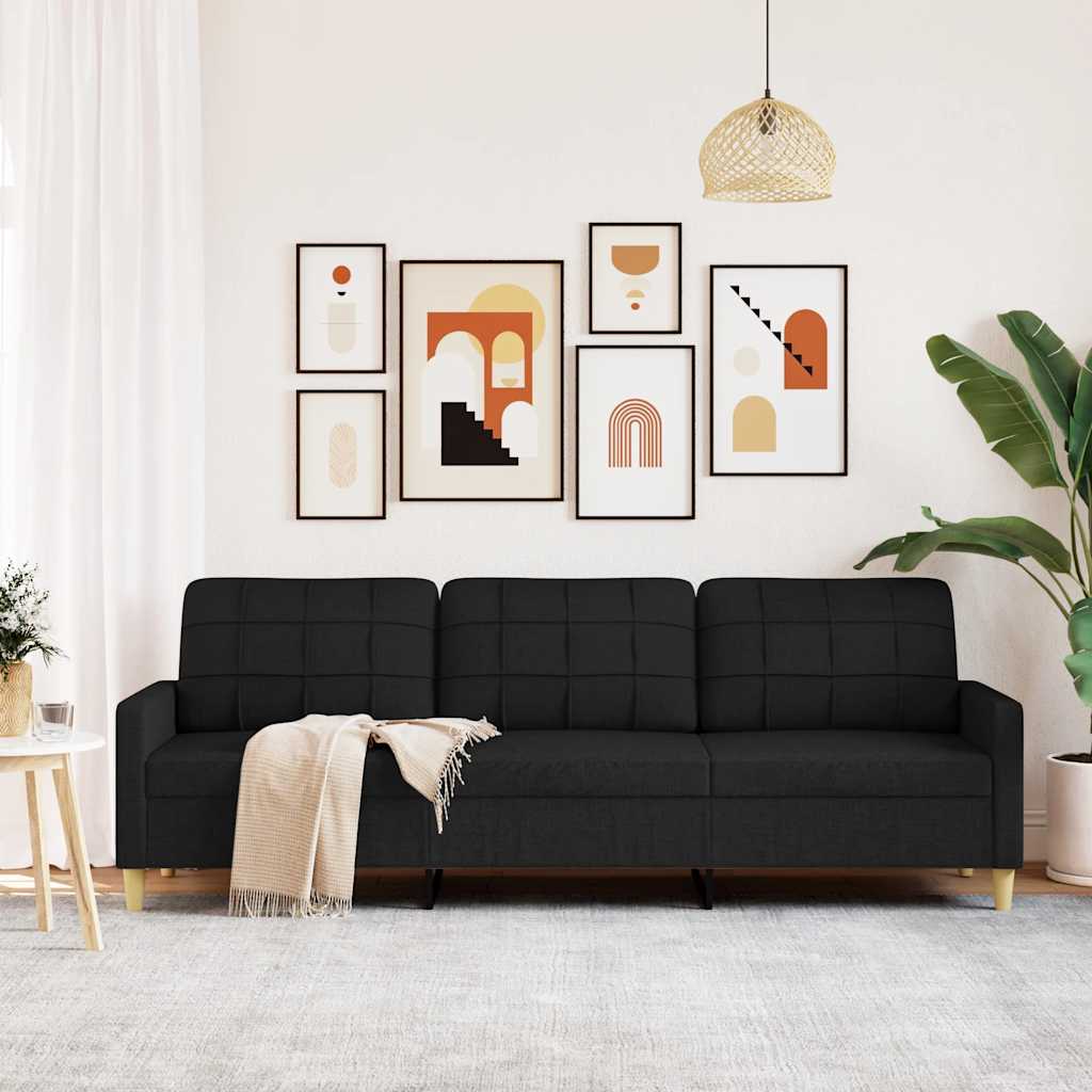 vidaXL Sofa 3-osobowa, czarna, 210 cm, tapicerowana tkaniną