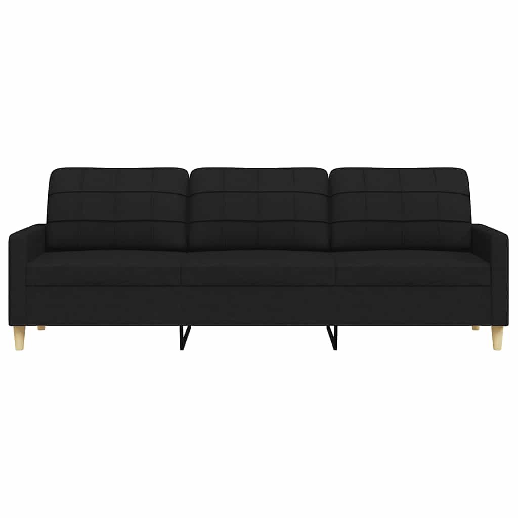 vidaXL Sofa 3-osobowa, czarna, 210 cm, tapicerowana tkaniną
