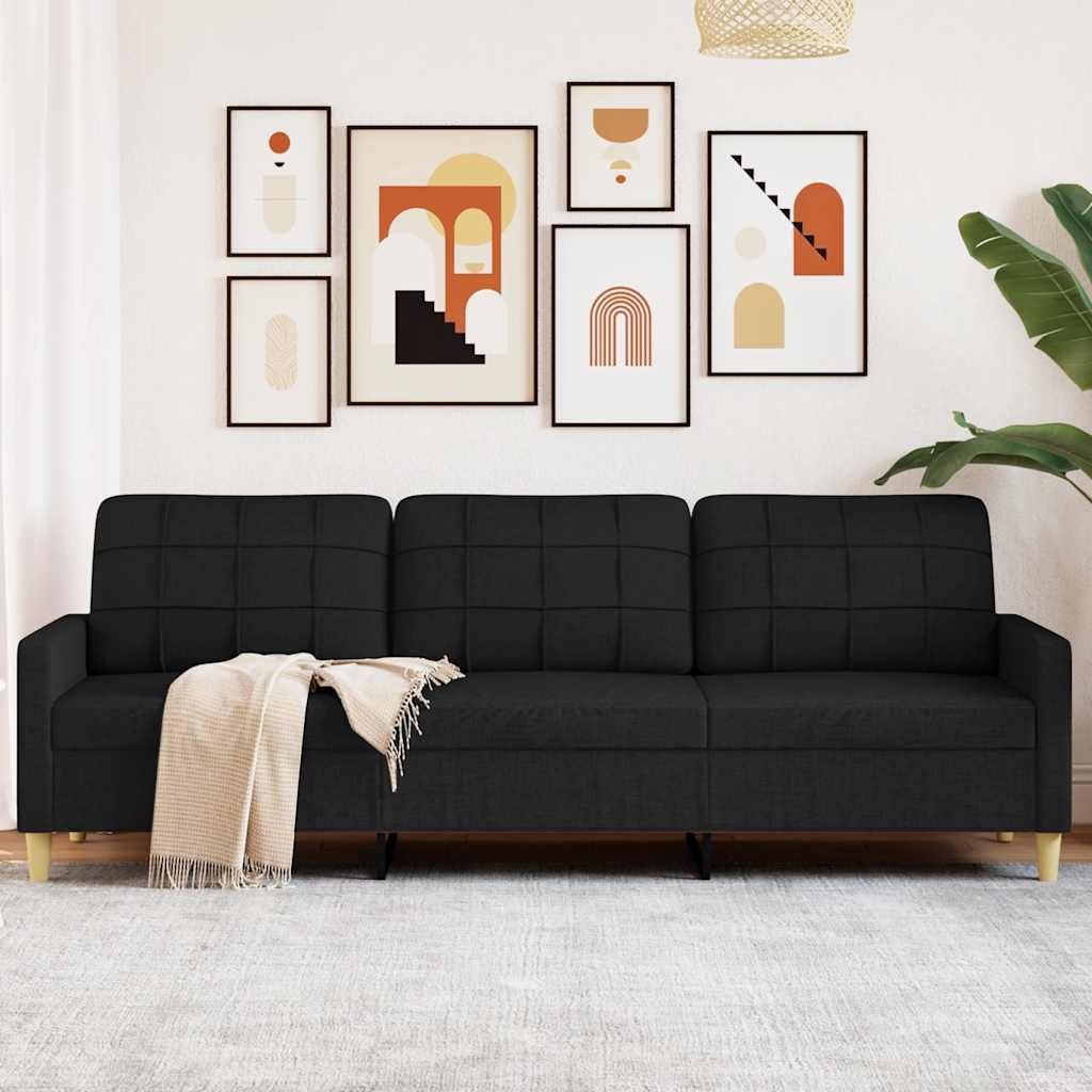 vidaXL Sofa 3-osobowa, czarna, 210 cm, tapicerowana tkaniną