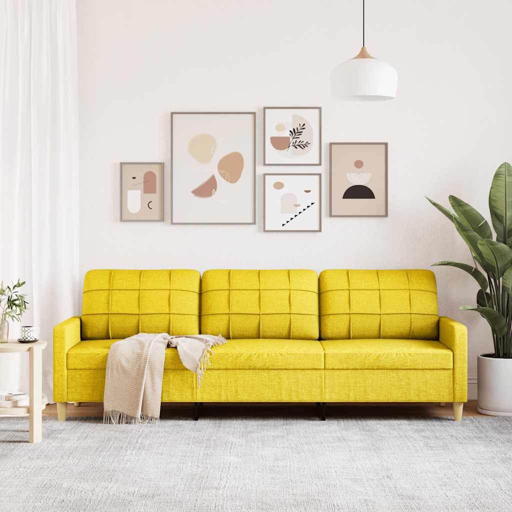 vidaXL Sofa 3-osobowa, jasnożółta, 210 cm, tapicerowana tkaniną