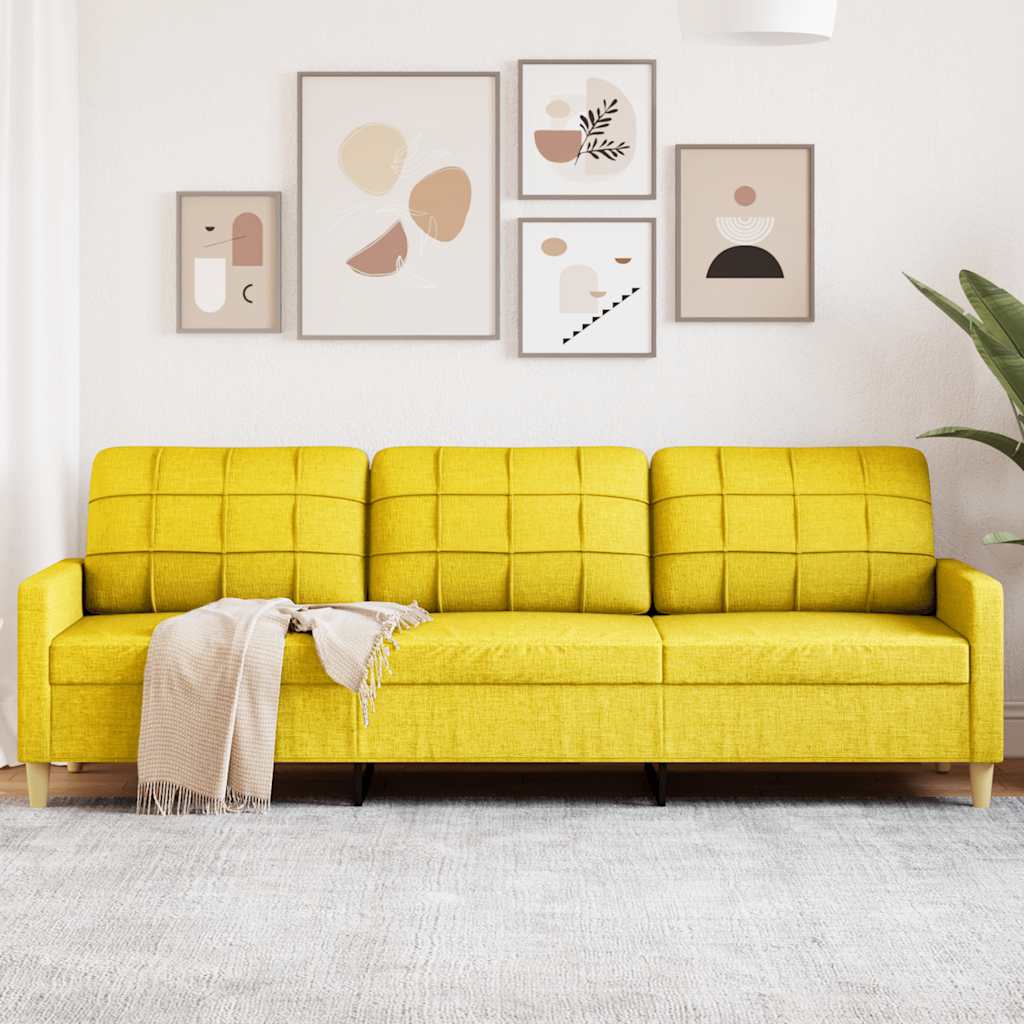 vidaXL Sofa 3-osobowa, jasnożółta, 210 cm, tapicerowana tkaniną
