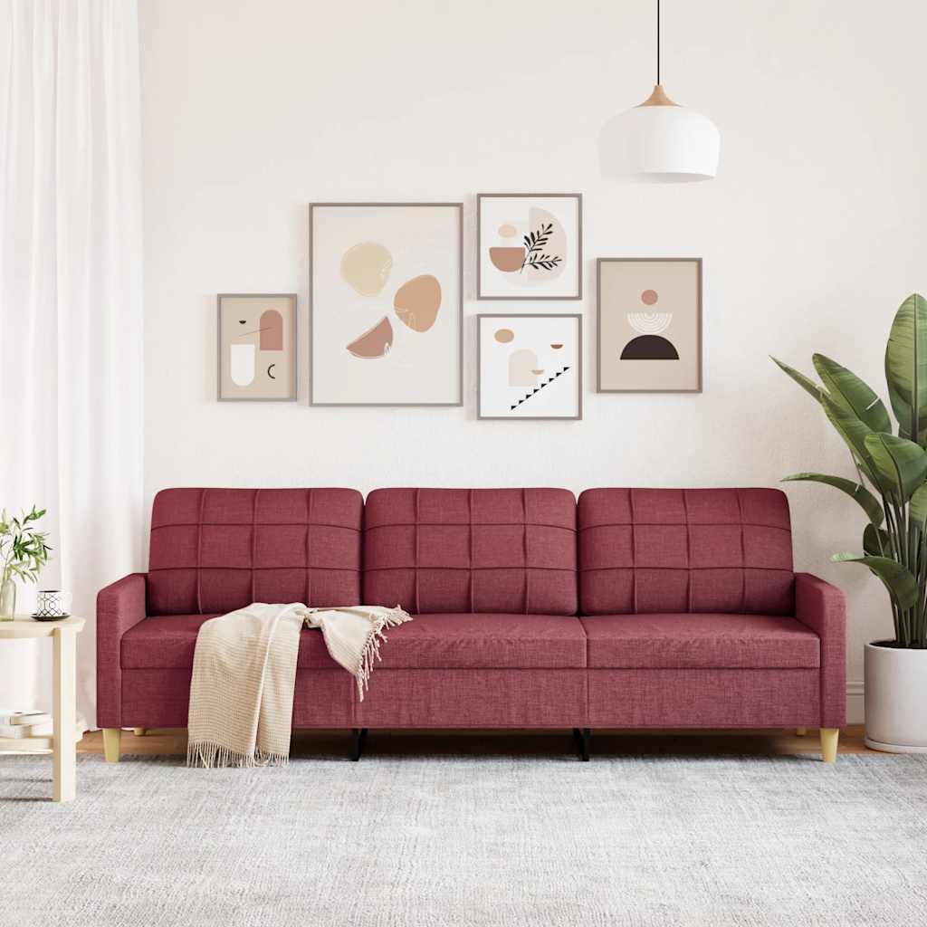 vidaXL Sofa 3-osobowa, winna czerwień, 210 cm,tapicerowana tkaniną