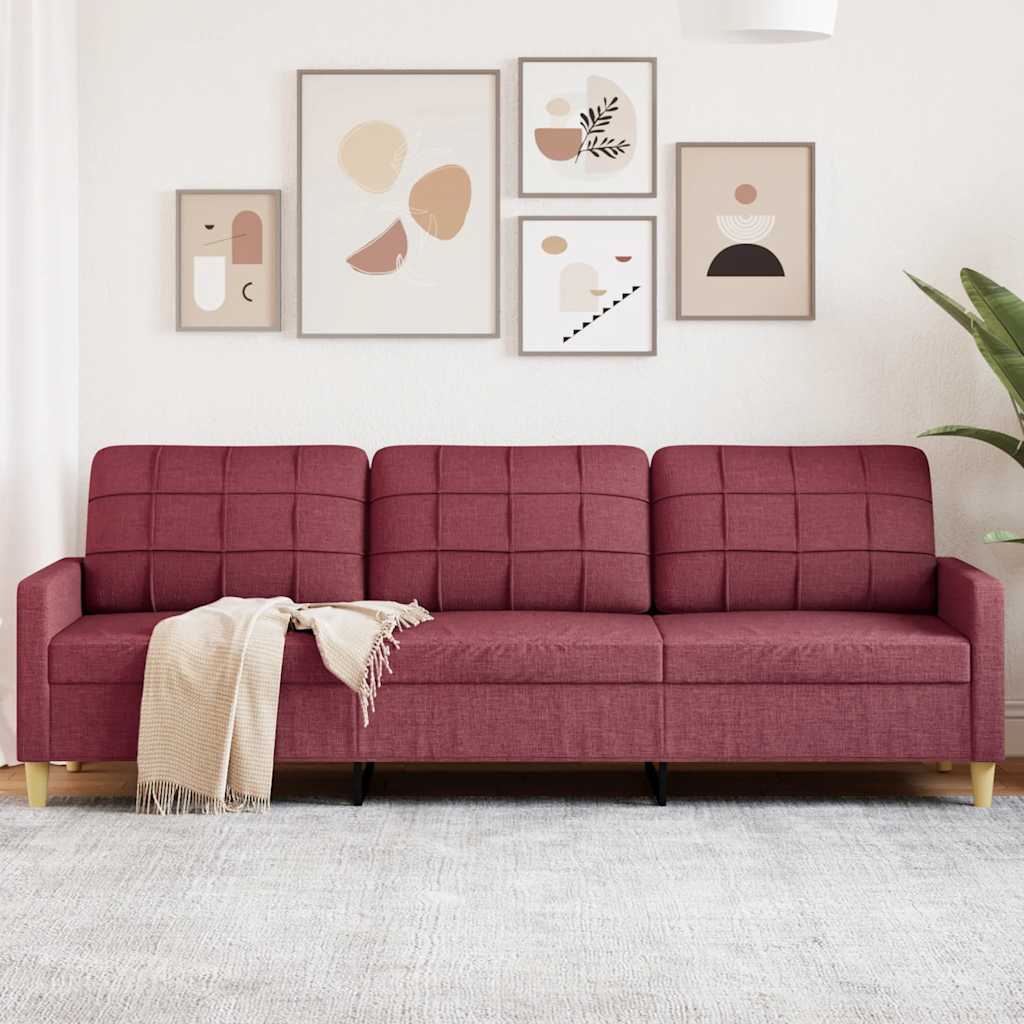 vidaXL Sofa 3-osobowa, winna czerwień, 210 cm,tapicerowana tkaniną