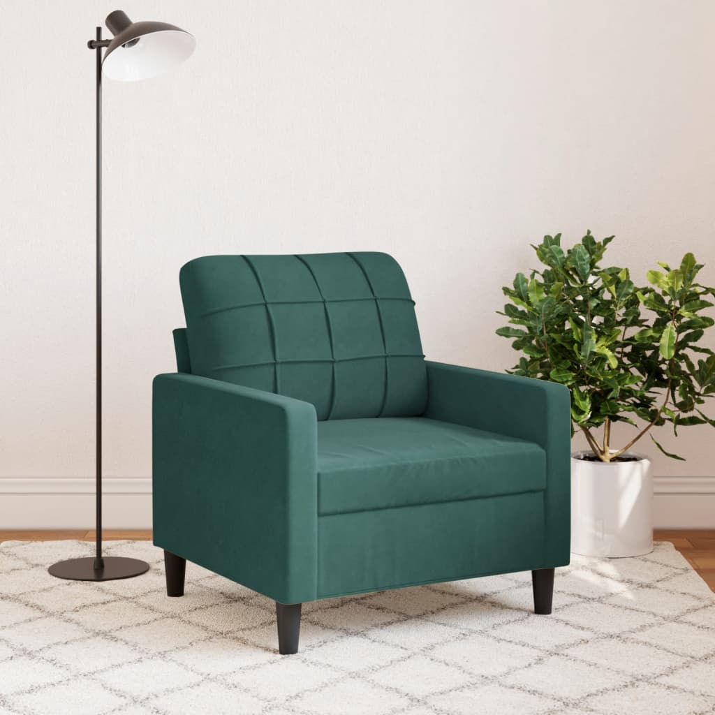 vidaXL Fotel, ciemnozielony, 60 cm, obity aksamitem