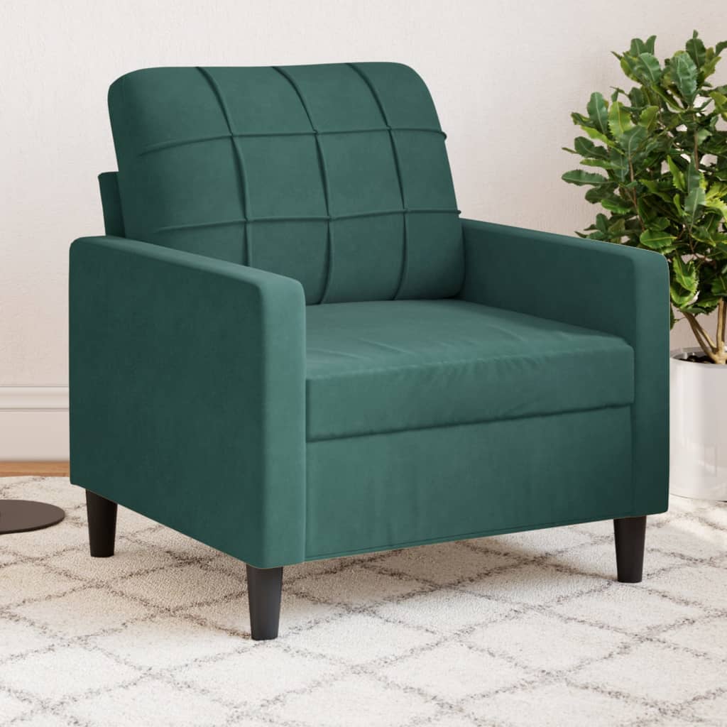 vidaXL Fotel, ciemnozielony, 60 cm, obity aksamitem