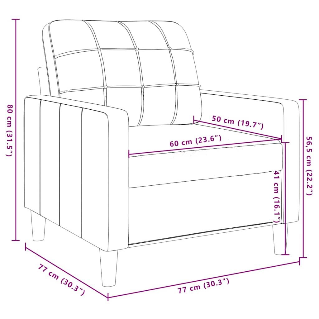 vidaXL Fotel, kremowy, 60 cm, obity aksamitem