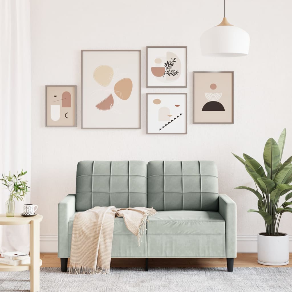 vidaXL Sofa 2-osobowa, jasnoszara, 120 cm, tapicerowana aksamitem