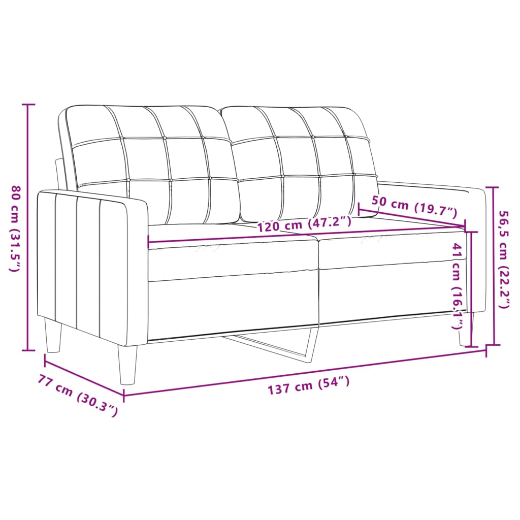 vidaXL Sofa 2-osobowa, jasnoszara, 120 cm, tapicerowana aksamitem
