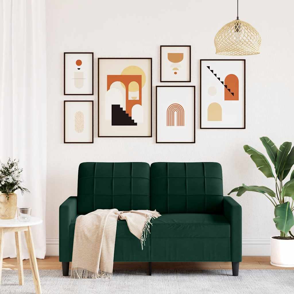 vidaXL Sofa 2-osobowa, ciemnozielona, 120 cm, tapicerowana aksamitem