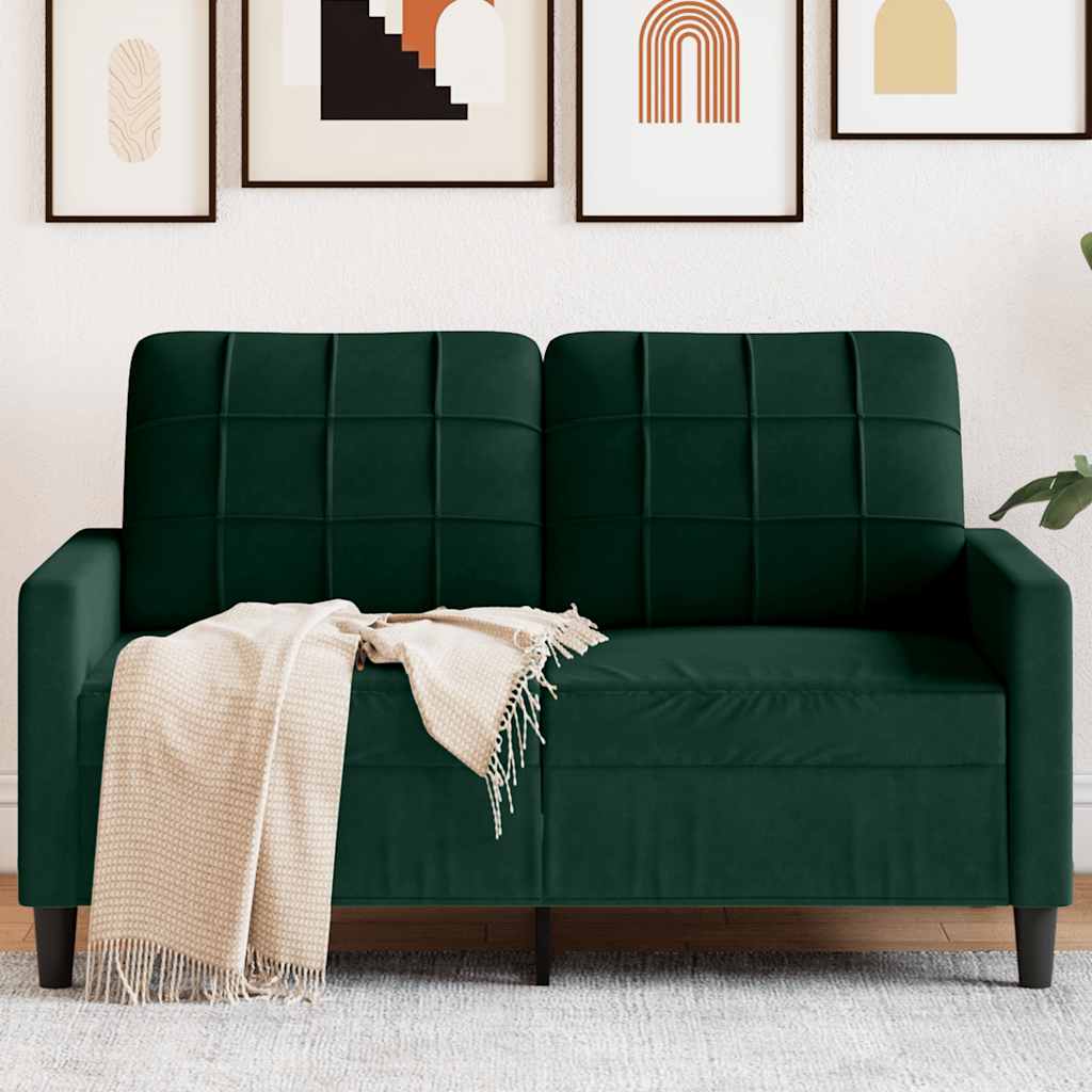 vidaXL Sofa 2-osobowa, ciemnozielona, 120 cm, tapicerowana aksamitem