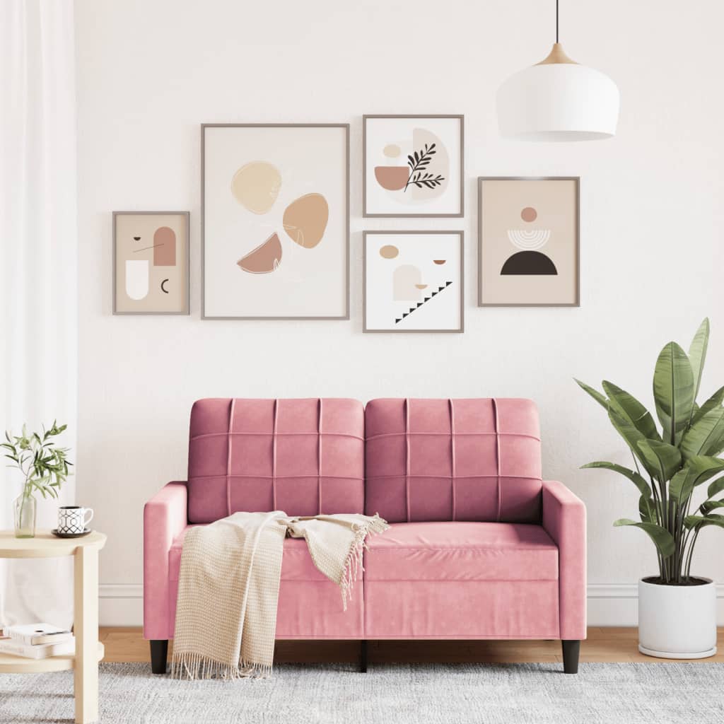 vidaXL Sofa 2-osobowa, różowy, 120 cm, tapicerowana aksamitem