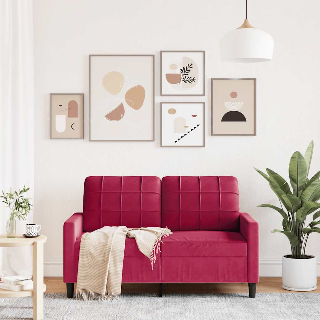 vidaXL Sofa 2-osobowa, winna czerwień, 120 cm, tapicerowana aksamitem