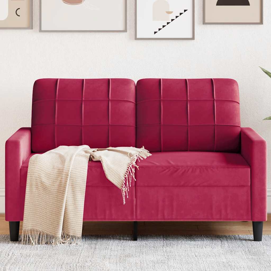 vidaXL Sofa 2-osobowa, winna czerwień, 120 cm, tapicerowana aksamitem
